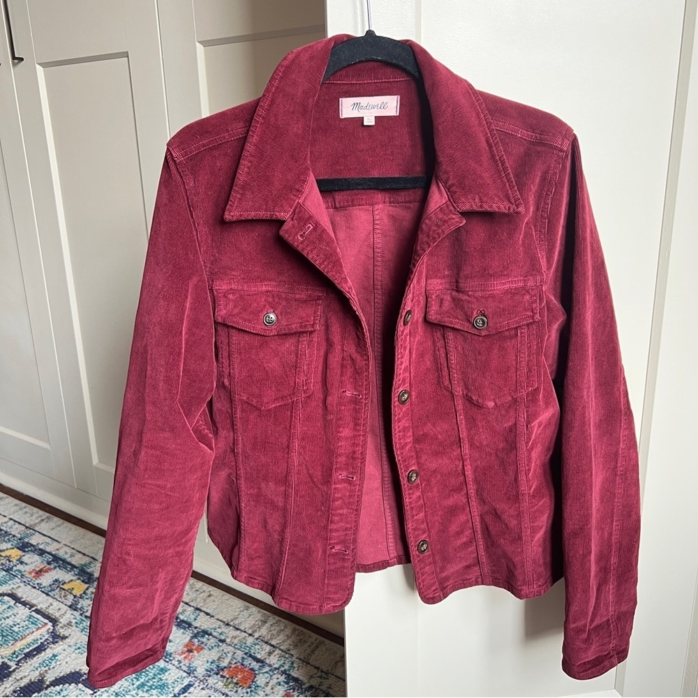 Madewell Shrunken Button-Front Corduroy Shirt Jacket in Dark Burgundy  Cabernet - Picture 7 of 9